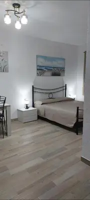 Letto o letti in una camera di Camera con angolo cottura