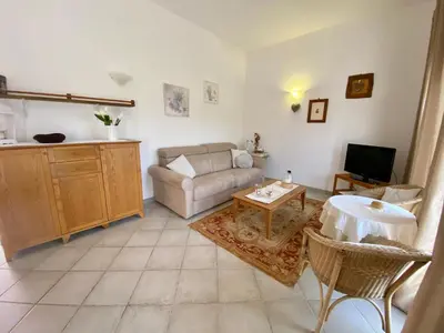 Area soggiorno di Luxury apartment Elicriso sea view with common swimming pool just 100 mt from the beach
