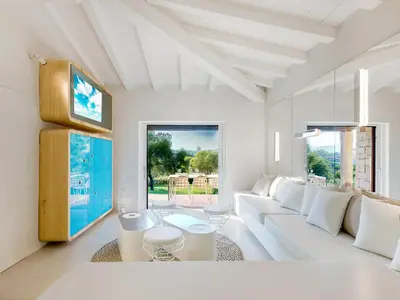 Area soggiorno di Holiday Home House Boat Large by Interhome