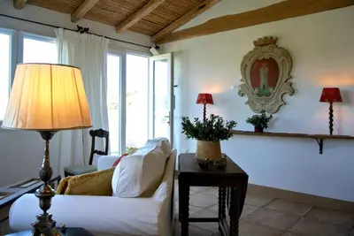 Area soggiorno di Auberge Santu Martine: Cottage with pool (Pira)